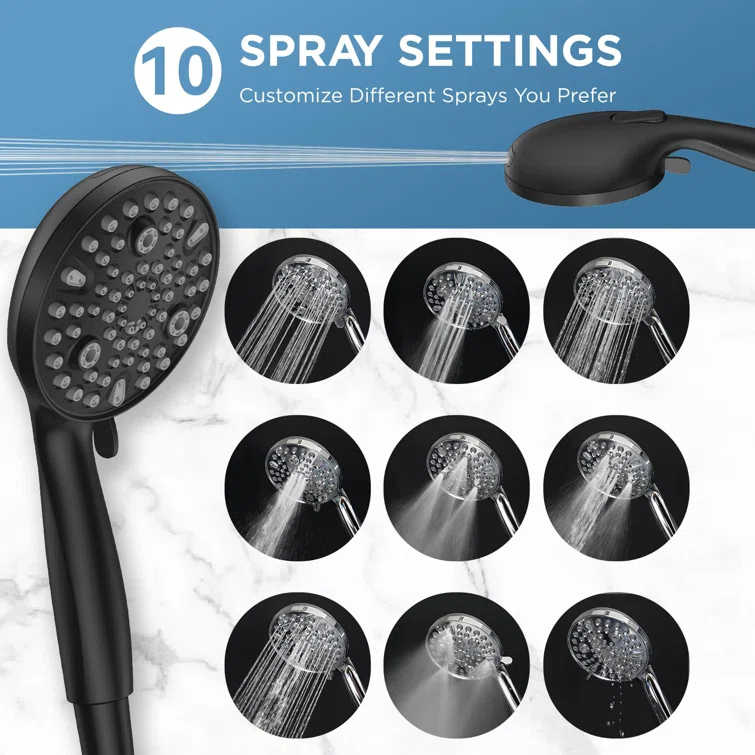 Dual Handheld Shower Head Combo, 2-In-1 Rain Shower Heads System 8 Inch Rainfall Shower Head And 10 Modes High Pressure Hand Held Showerhead With Built-In Power Wash