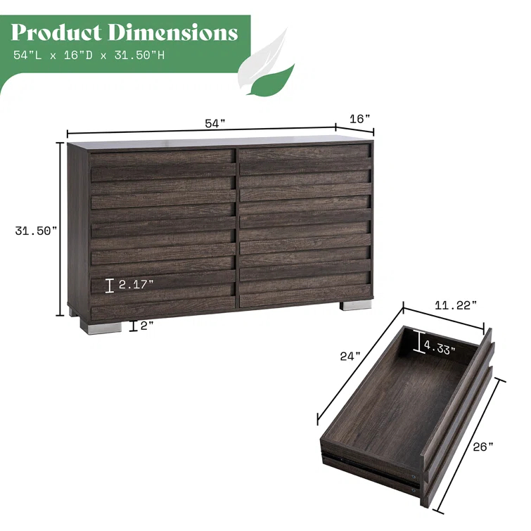 Louby 6 Drawers Dresser For Bedroom, 54" Wide Chest Of Drawers