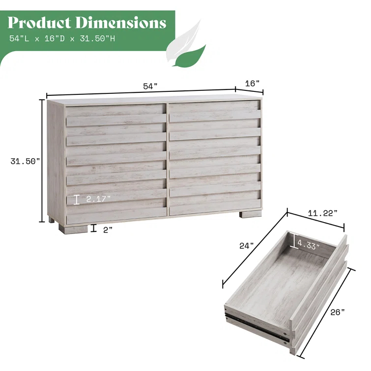 Louby 6 Drawers Dresser For Bedroom, 54" Wide Chest Of Drawers