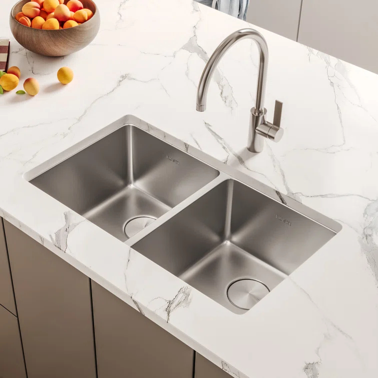 Ruvati RVM5077 Ruvati 28-inch Undermount Kitchen Sink 50/50 Double Bowl 16 Gauge Stainless Steel