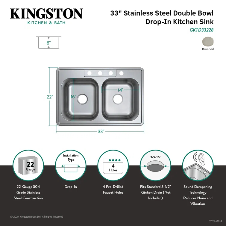 Studio 33" L x 22" W Drop-In Kitchen Sink with Faucet