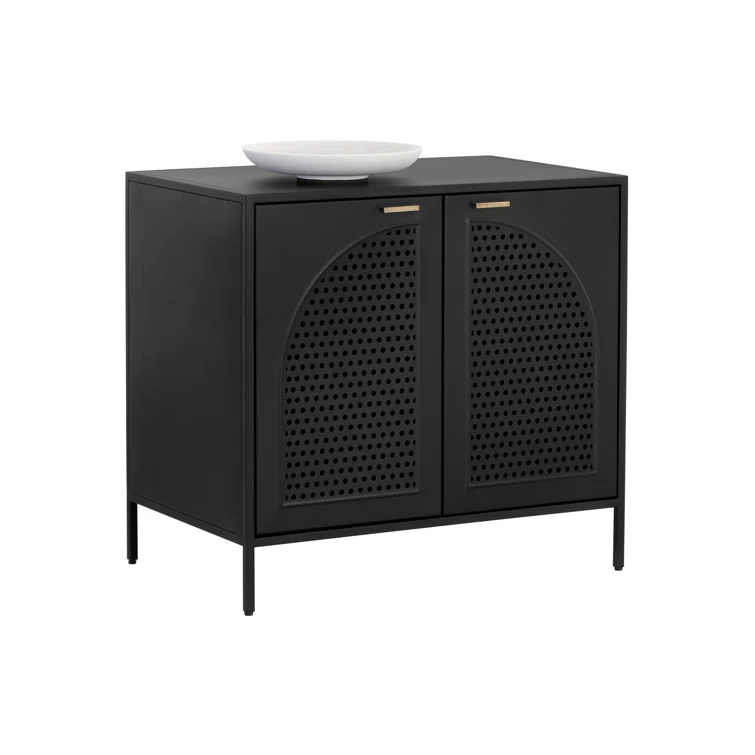 Aziza Black Metal Nightstand with Brass Handles