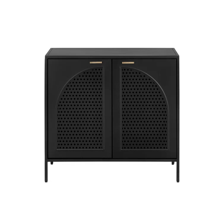 Aziza Black Metal Nightstand with Brass Handles