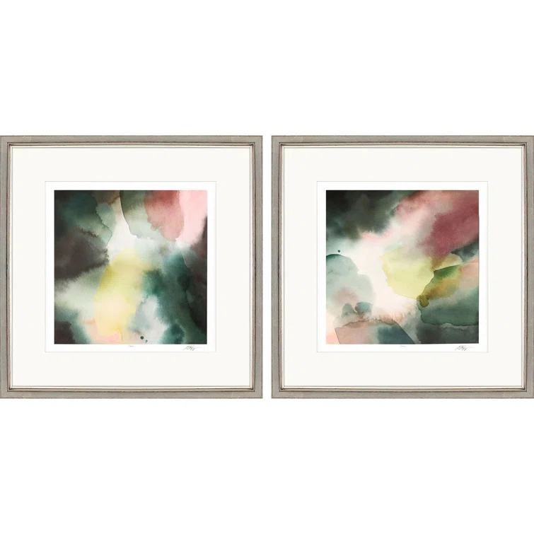Gossamer Layers Abstract Watercolor Wall Art Set in Silver Frames