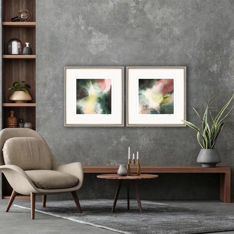 Gossamer Layers Abstract Watercolor Wall Art Set in Silver Frames