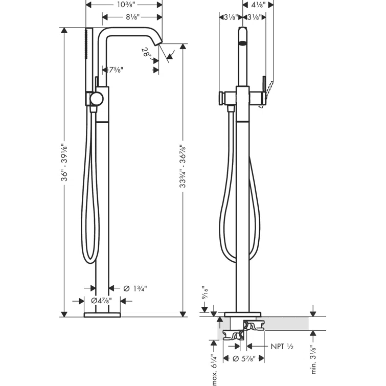 hansgrohe Tecturis S Freestanding Tub Filler with 1.75 GPM Handshower
