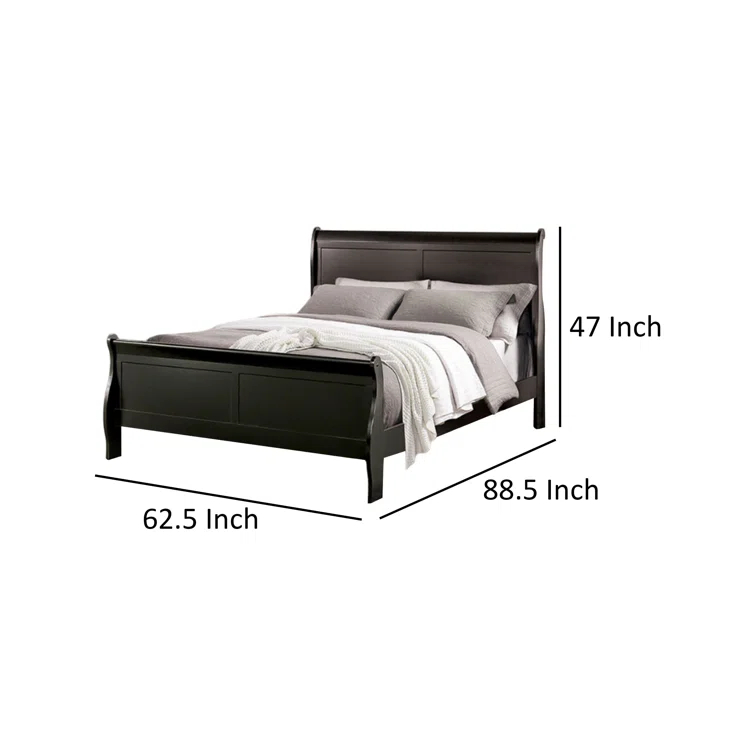 Ryla Bed, Sleigh Panel Headboard, Classic Solid Wood