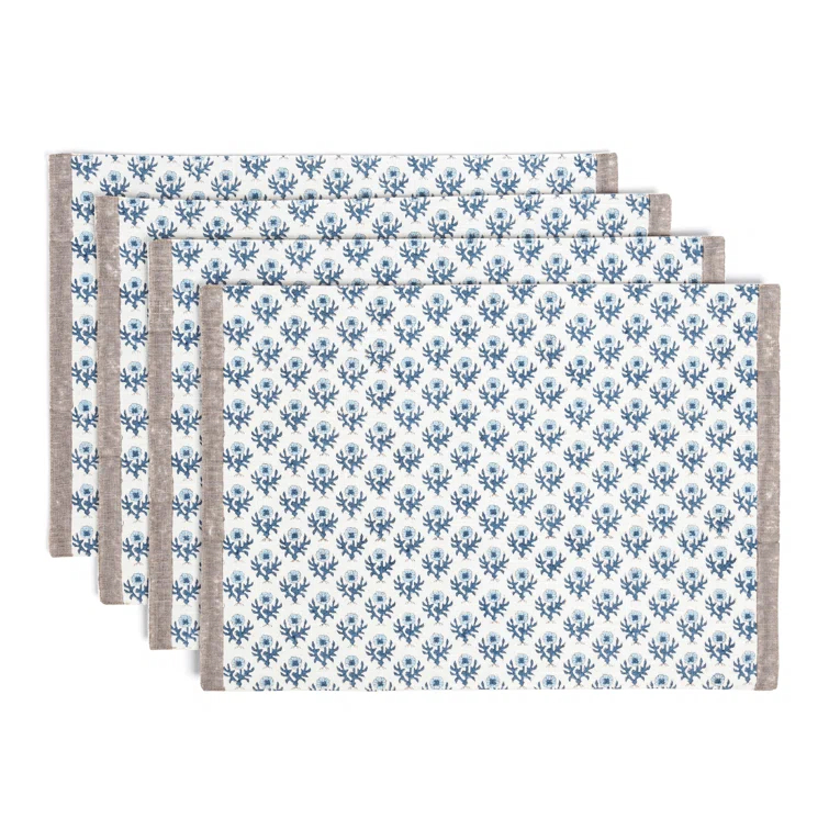 over&back Set of 4 Hand-Blocked Placemats - 100% Cotton - Machine Washable - Kitchen and Home Décor