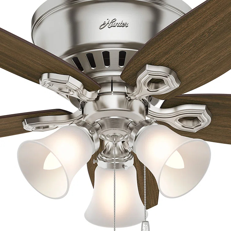 42" Builder Low Profile 5 - Blade Flush Mount Ceiling Fan with Pull Chain and Light Kit Included