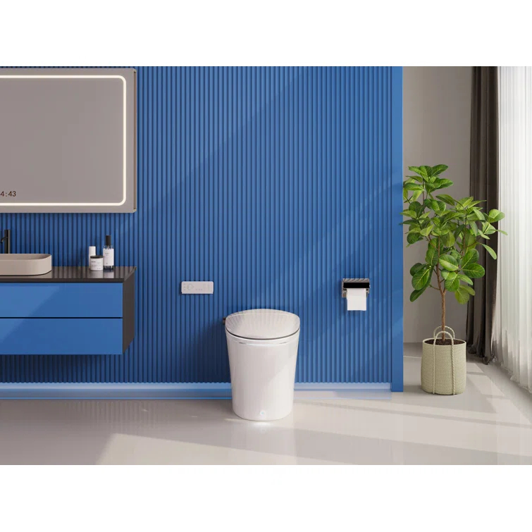 Smart Toilet with Quiet-Closed Heated Seat, Foot Kick/Off-seat/Blackout/Remote Flush, Bidet Elongated Toilet with Tankless, Gentle Night light, Remote Control, Advanced