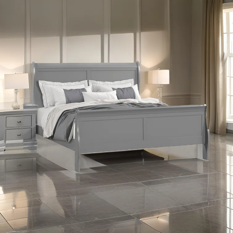 Ryla Bed, Sleigh Panel Headboard, Classic Solid Wood