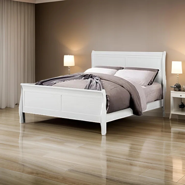 Ryla Bed, Sleigh Panel Headboard, Classic Solid Wood