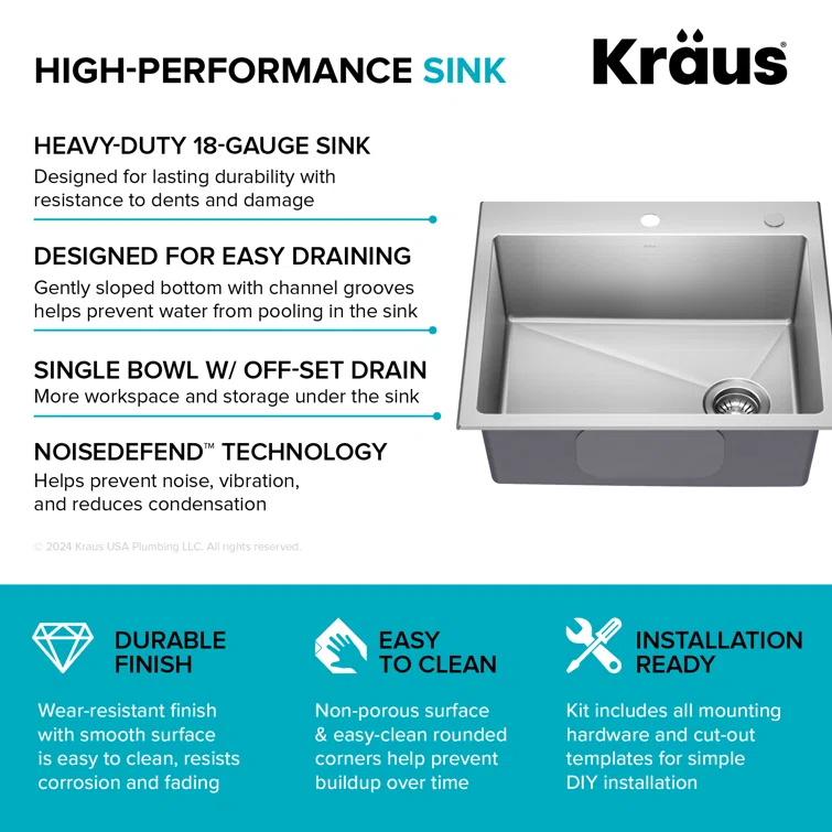 KRAUS Fairlane Undermount 18-Gauge Stainless Steel Kitchen Sink
