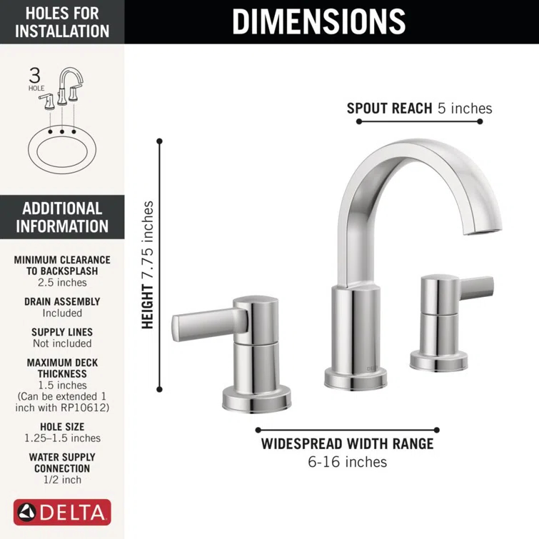 Albion Widespread Bathroom Faucet 3 Hole, 2-handle Bathroom Sink Faucet with Drain Assembly