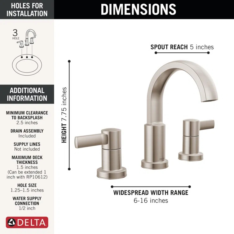 Albion Widespread Bathroom Faucet 3 Hole, 2-handle Bathroom Sink Faucet with Drain Assembly
