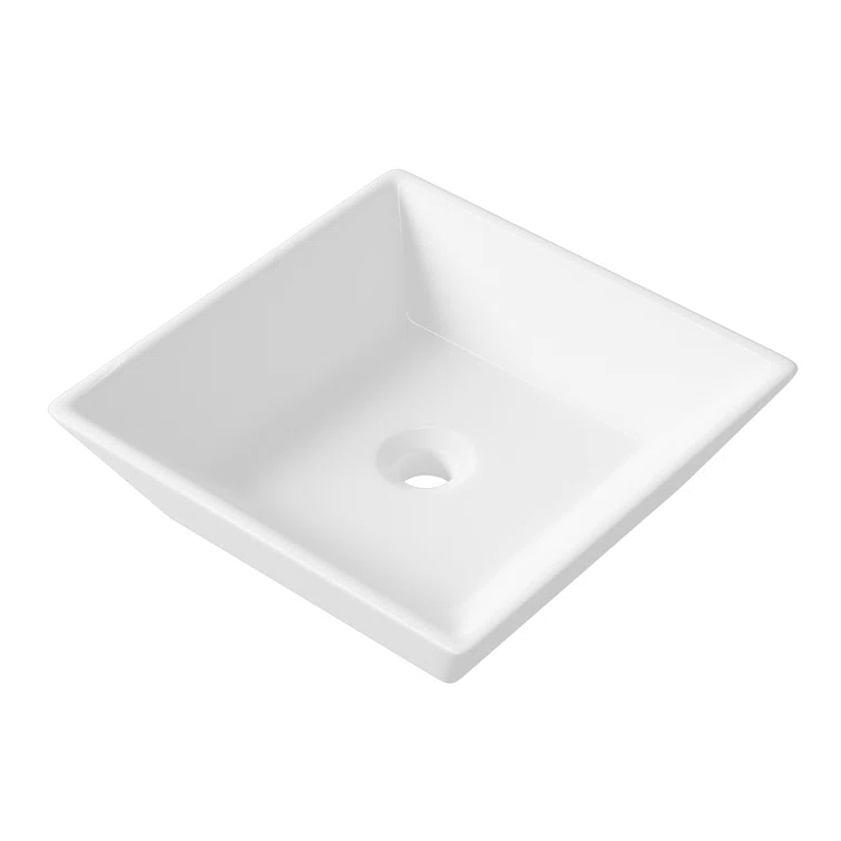 Naples 16" W x 5" H Square Vitreous ChinaBathroom Countertop Sink Vessel Sink in White