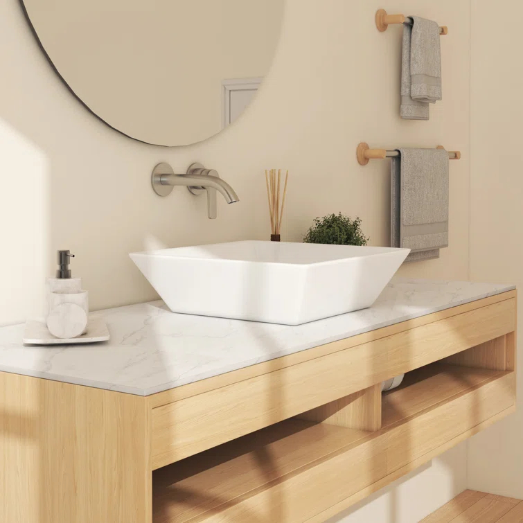 Naples 16" W x 5" H Square Vitreous ChinaBathroom Countertop Sink Vessel Sink in White