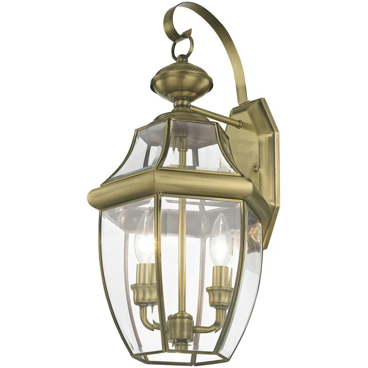 10.5in 2-Light Outdoor Wall Lantern Pendant Fixture with Clear Beveled Glass Shade