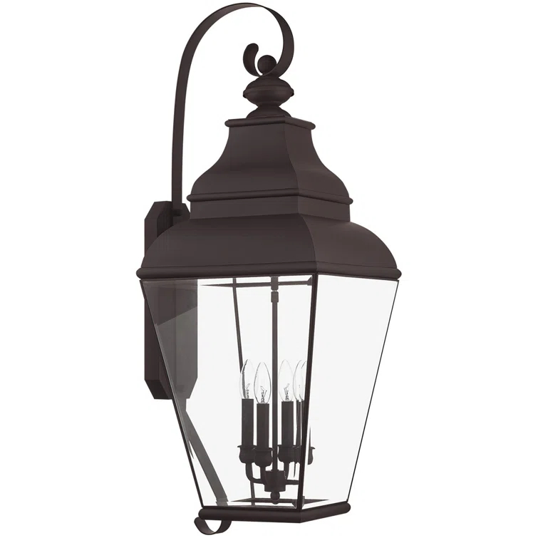 13.75in 4-Light Outdoor Wall Lantern Pendant with Clear Beveled Glass Shade: Fixture