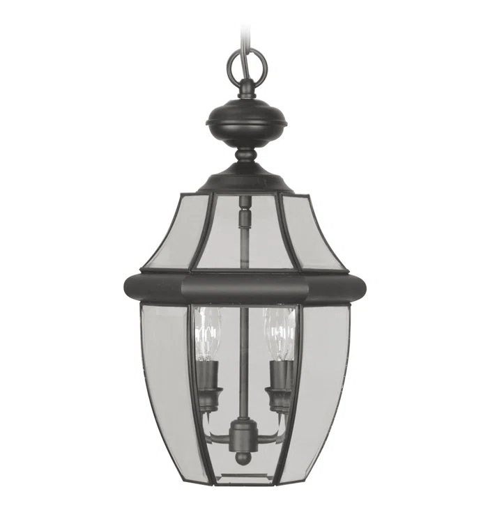 2 Light Outdoor Chain Lantern Pendant with Clear Glass Shade