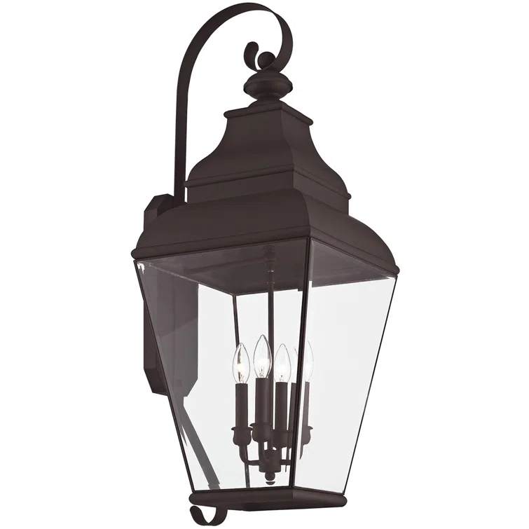 13.75in 4-Light Outdoor Wall Lantern Pendant with Clear Beveled Glass Shade: Fixture