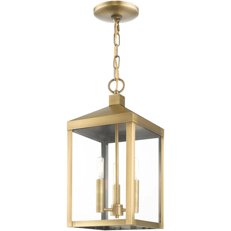 3 Light Outdoor Pendant Lantern with Clear Glass Shade