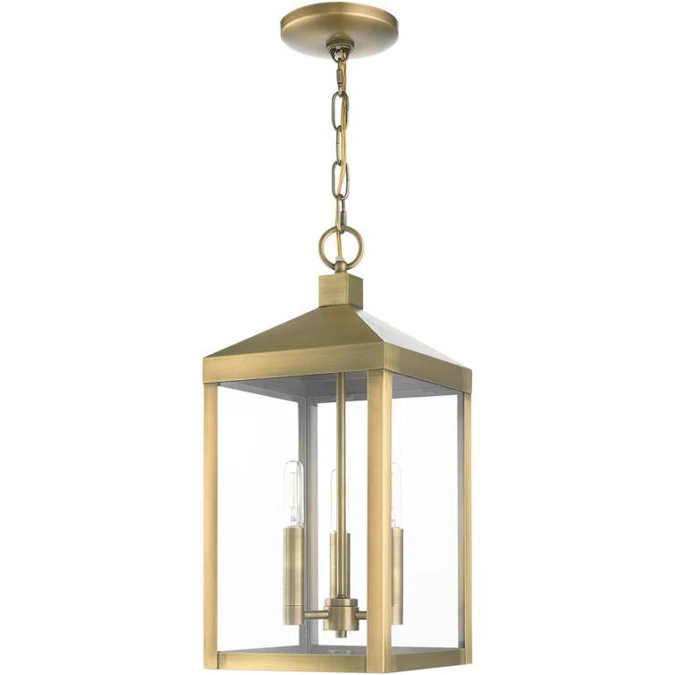 3 Light Outdoor Pendant Lantern with Clear Glass Shade