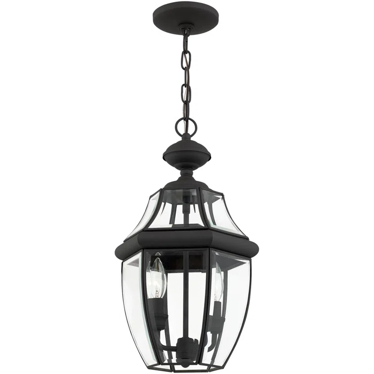 2 Light Outdoor Chain Lantern Pendant with Clear Glass Shade