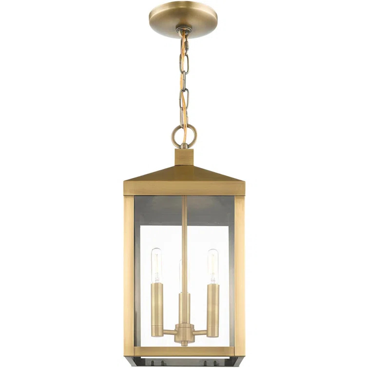 3 Light Outdoor Pendant Lantern with Clear Glass Shade