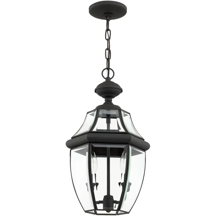 2 Light Outdoor Chain Lantern Pendant with Clear Glass Shade