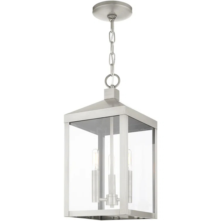 3 Light Outdoor Pendant Lantern with Clear Glass Shade