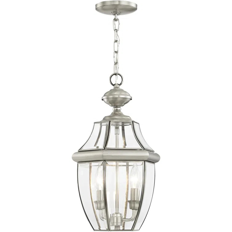 2 Light Outdoor Chain Lantern Pendant with Clear Glass Shade