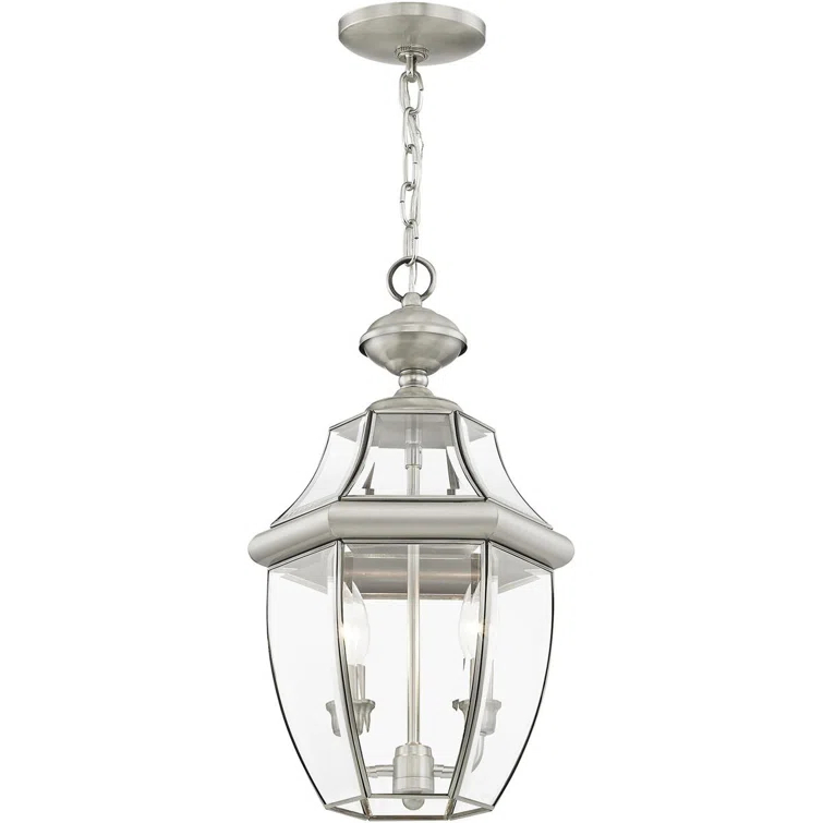 2 Light Outdoor Chain Lantern Pendant with Clear Glass Shade
