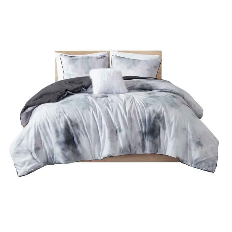 Cassiopeia Watercolor Tie Dye Printed Comforter Set with Throw Pillow