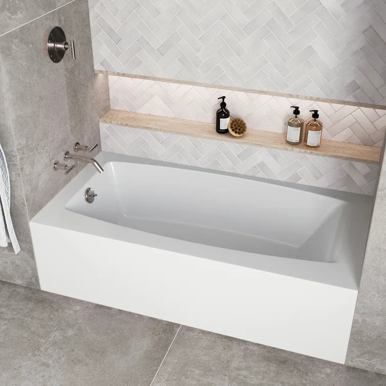 Streamline 60 in. x 30 in. Acrylic Left-Hand Drain Alcove Bathtub in Glossy White With External Drain