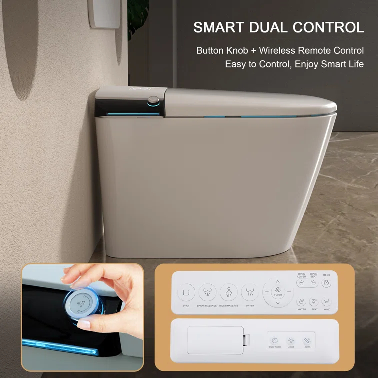1.28 GPF Smart Bidet Toilet Single Flush Elongated Toilet Bidet Warm Water Clean Auto Flush Bidet