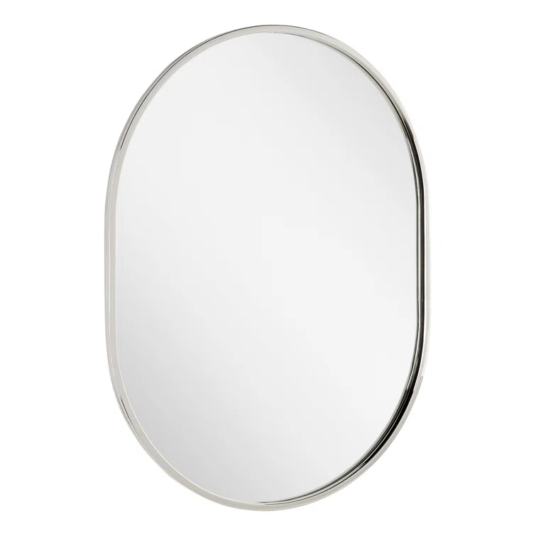 Polished Nickel Oval Iron Framed Bathroom Vanity Mirror