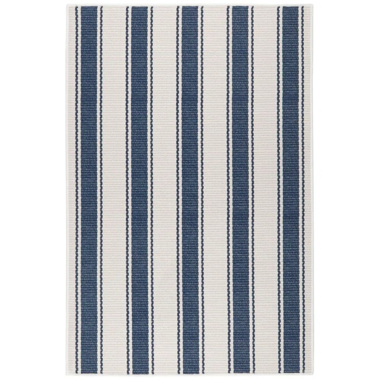 Blue Awning Stripe Machine Washable Rug
