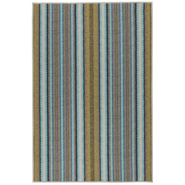 Treehouse Stripe Green Machine Washable Rug