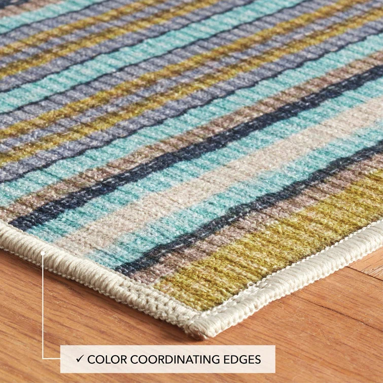 Treehouse Stripe Green Machine Washable Rug