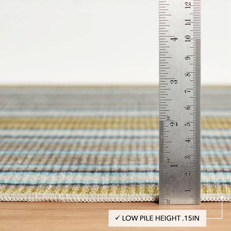 Treehouse Stripe Green Machine Washable Rug