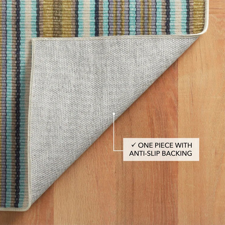 Treehouse Stripe Green Machine Washable Rug