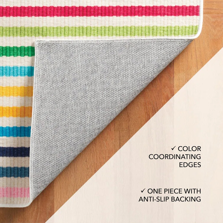Rainbow Stripe Multi Machine Washable Rug