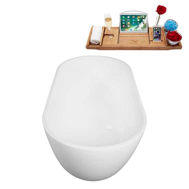 61" Streamline Soaking Freestanding Tub and Tray With Drain