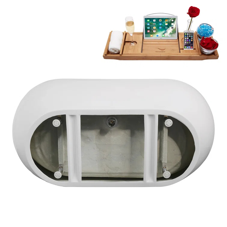 61" Streamline Soaking Freestanding Tub and Tray With Drain