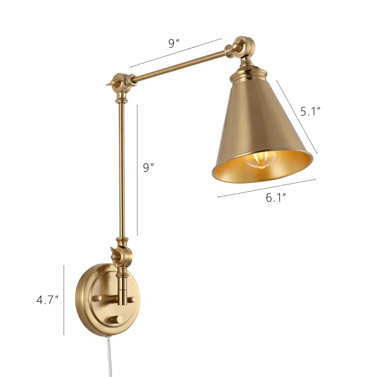 Gold Swing Arm Wall Lamp Set Of 2, Modern Adjustable Wall Mounted Sconce