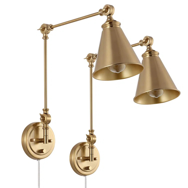 Gold Swing Arm Wall Lamp Set Of 2, Modern Adjustable Wall Mounted Sconce
