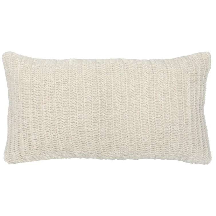 Ivory Linen Knitted Rectangular Lumbar Throw Pillow