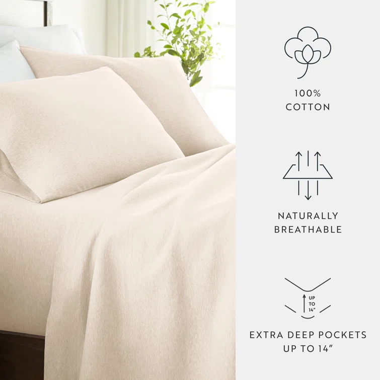 4 Piece 100% Cotton Jersey Knit Sheet Sets