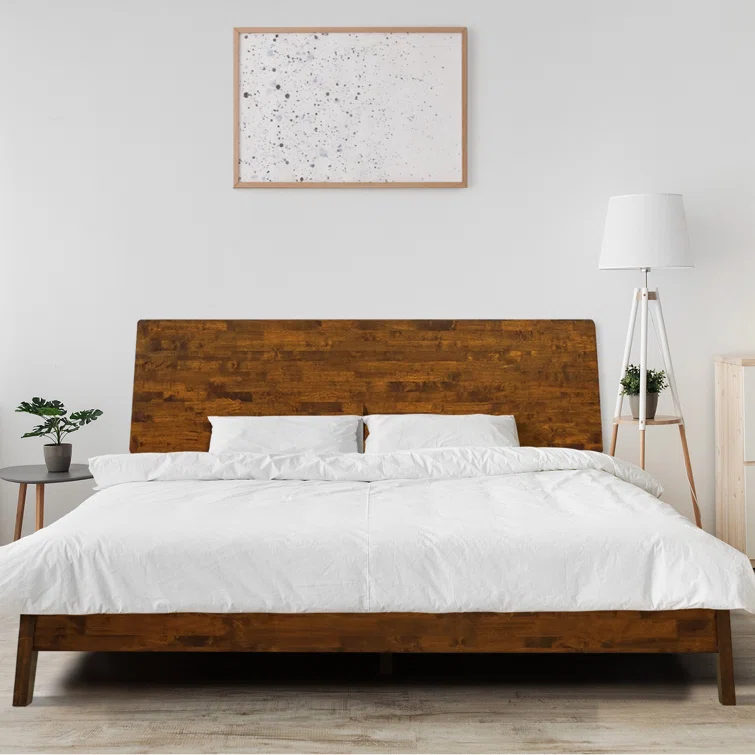 Serenity Premium Solid Wood Bed Frame with Headboard, Scandinavian Signature High Headboard Wood Bed, 800 lb Capacity, No Box Spring Needed, Fits All Mattresses, 5-Year Warranty